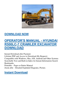 OPERATOR'S MANUAL - HYUNDAI R500LC-7 CRAWLER EXCAVATOR DOWNLOAD