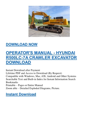 OPERATOR'S MANUAL - HYUNDAI R500LC-7A CRAWLER EXCAVATOR DOWNLOAD