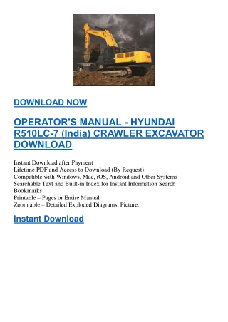 OPERATOR'S MANUAL - HYUNDAI R510LC-7 (India) CRAWLER EXCAVATOR DOWNLOAD
