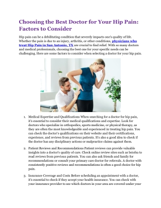 Physicians who treat Hip Pain in San Antonio, TX
