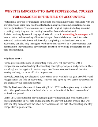 WHY IT IS IMPORTANT TO HAVE PROFESSIONAL COURSE FOR MANAGERS IN THE FIELD OF ACCOUNTING