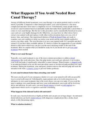 What Happens If You Avoid Needed Root Canal Therapy