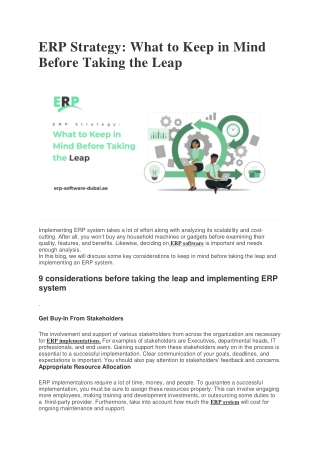 ERP Strategy: What to Keep in Mind Before Taking the Leap