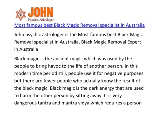 Most famous best Black Magic Removal specialist in Australia