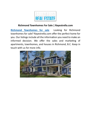 Richmond Townhomes For Sale | Rayestrella.com