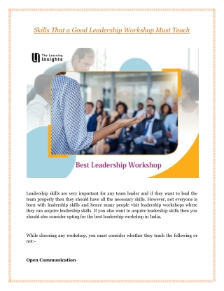 Skills That a Good Leadership Workshop Must Teach