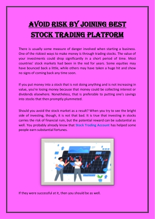 Avoid Risk by Joining Best Stock Trading Platform