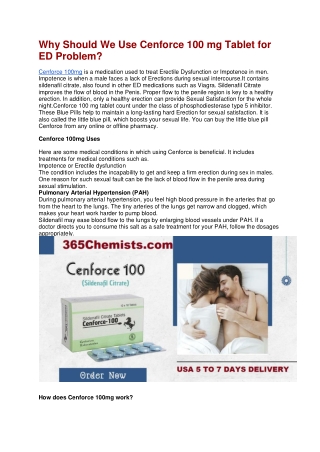 Why Should We Use Cenforce 100 mg Tablet for ED Problem