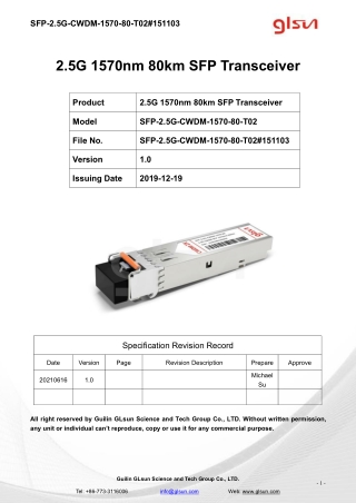 2.5G 1570nm 80km SFP Transceiver