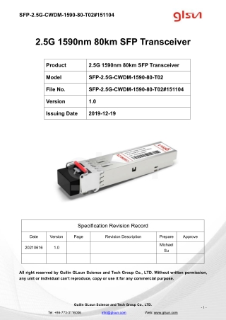 2.5G 1590nm 80km SFP Transceiver