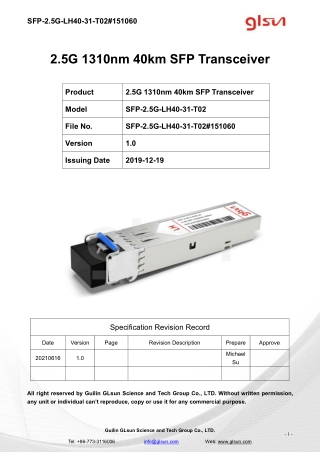 2.5G 1310nm 40km SFP Transceiver