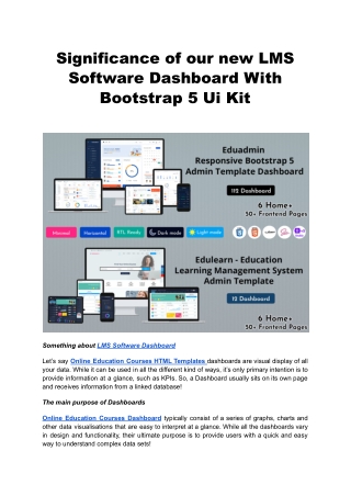 Significance of our new LMS Software Dashboard With Bootstrap 5 Ui Kit