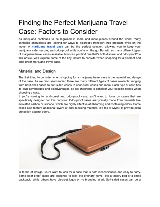 Finding the Perfect Marijuana Travel Case_ Factors to Consider