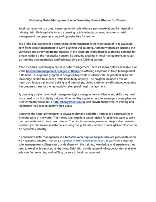 Exploring Hotel Management as a Promising Career Choice for Women