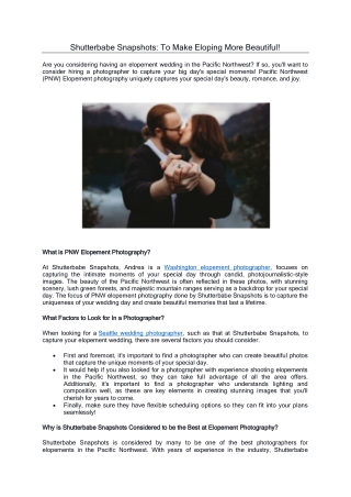 Shutterbabe Snapshots To Make Eloping More Beautiful!