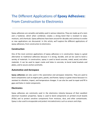 The Different Applications of Epoxy Adhesives From Construction to Electronics