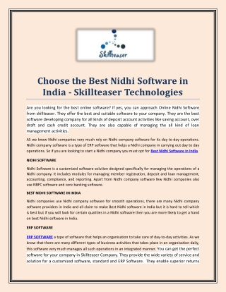 Choose the Best Nidhi Software in India - Skillteaser Technologies