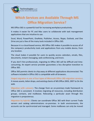 Which Services are Available Through MS Office Migration Service?