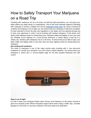 How to Safely Transport Your Marijuana on a Road Trip