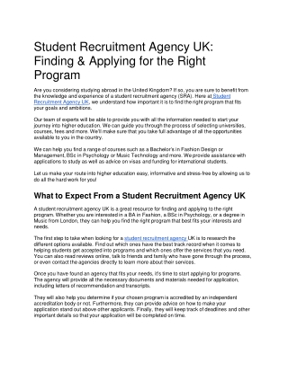 Student Recruitment Agency UK Finding  Applying for the Right Program