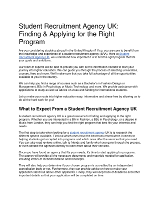 Student Recruitment Agency UK Finding  Applying for the Right Program