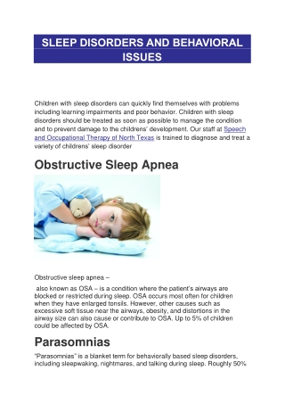 SLEEP DISORDERS AND BEHAVIORAL ISSUES