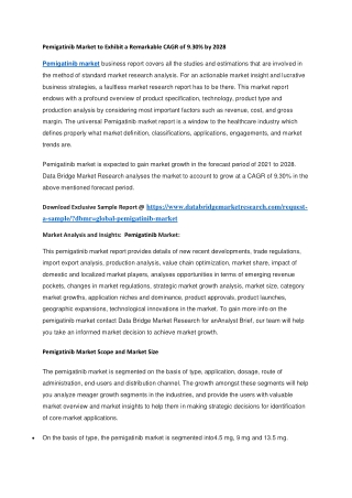 Pemigatinib Market to Exhibit a Remarkable CAGR of 9.30 by 2028