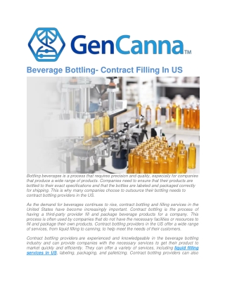 Beverage Bottling- Contract Filling In US