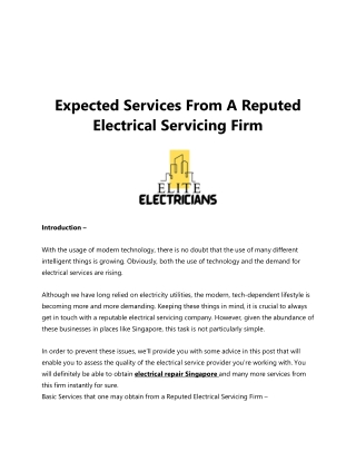 Expected Services From A Reputed Electrical Servicing Firm
