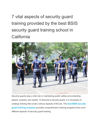 7 vital aspects of security guard training provided by the best BSIS security guard training school in California