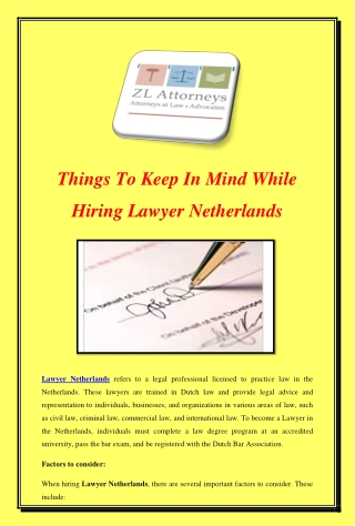 Things To Keep In Mind While Hiring Lawyer Netherlands