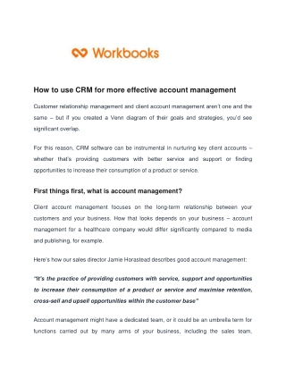 How to use CRM for More Effective Account Management - Workbooks