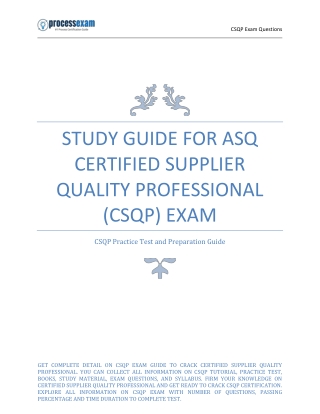 Study Guide for ASQ Certified Supplier Quality Professional (CSQP) Exam