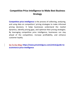 Competitive Price Intelligence to Make Best Business Strategy