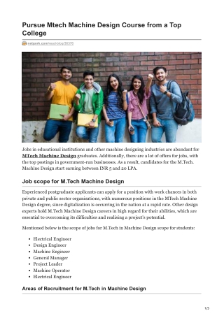 Pursue Mtech Machine Design Course from a Top College