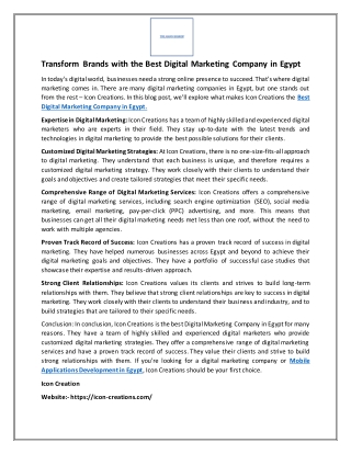 Transform Brands with the Best Digital Marketing Company in Egypt