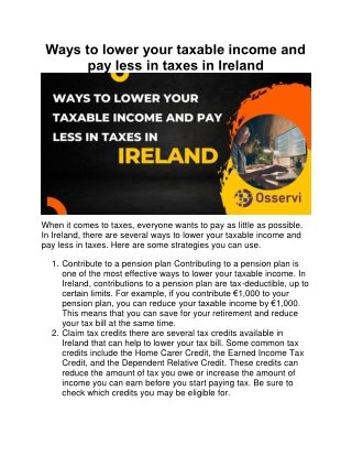 Ways to lower your taxable income and pay less in taxes in Ireland