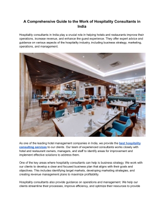 A Comprehensive Guide to the Work of Hospitality Consultants in India (1)