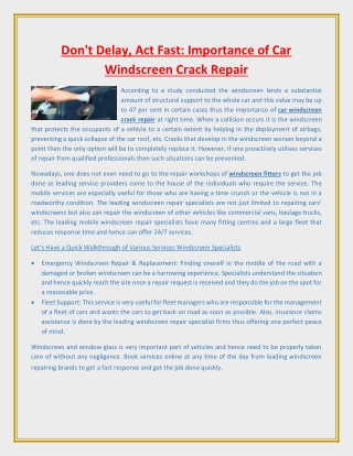 Don't Delay, Act Fast Importance of Car Windscreen Crack Repair