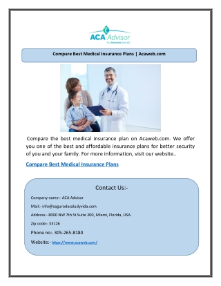 Compare Best Medical Insurance Plans | Acaweb.com