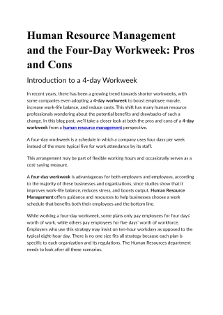 Human Resource Management and the Four Day Workweek Pros and Cons