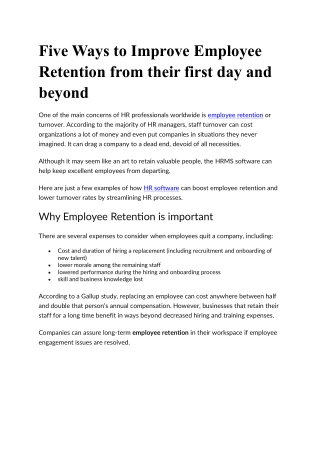 Five Ways to Improve Employee Retention from their first day and beyond