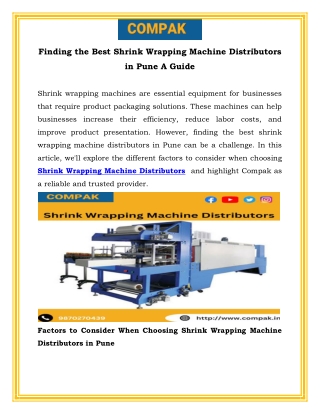 Finding the Best Shrink Wrapping Machine Distributors in Pune A Guide