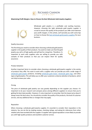 Maximizing Profit Margins How to Choose the Best Wholesale Gold Jewelry Suppliers