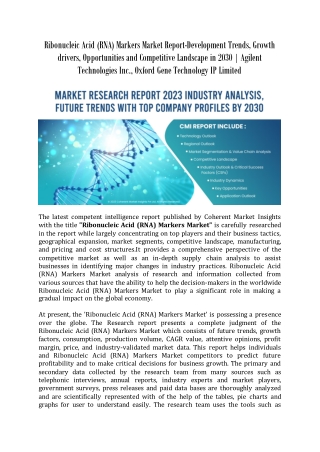 Ribonucleic Acid (RNA) Markers Market Report