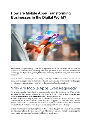 How are Mobile Apps Transforming Businesses in the Digital World