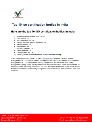 Top 10 iso certification bodies in india