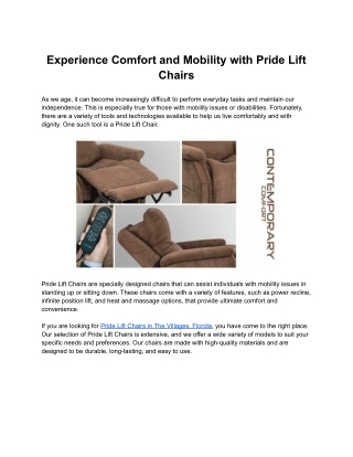 Experience Comfort and Mobility with Pride Lift Chairs