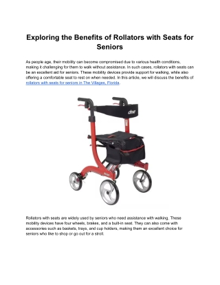 Exploring the Benefits of Rollators with Seats for Seniors