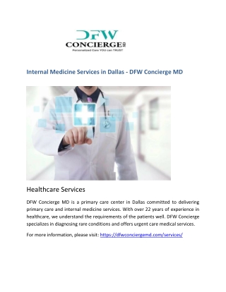 Internal Medicine Services in Dallas - DFW Concierge MD